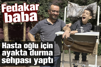 Fedakar baba hasta oğlu için ayakta durma sehpası yaptı