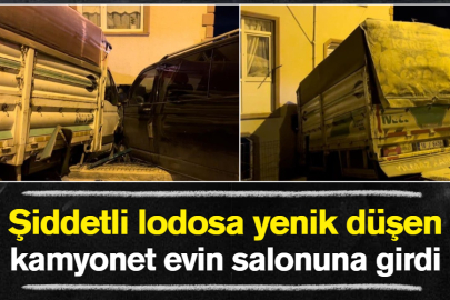 Şiddetli lodosa yenik düşen kamyonet evin salonuna girdi