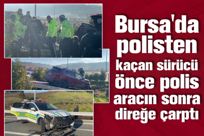 Bursa'da polisten kaçan sürücü önce polis aracın sonra direğe çarptı